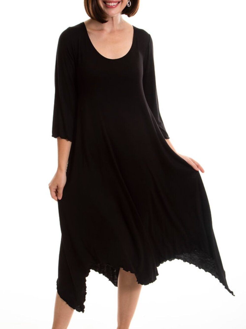 Lee Andersen A-Line Ami Jersey Dress M Asymmetric Lettuce Hem, Rayon, MachWashbl